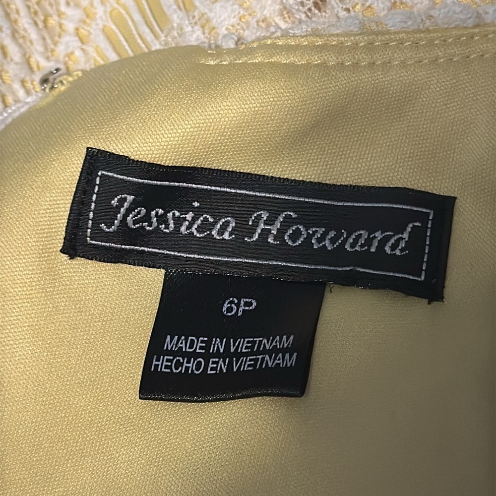Jessica Howard yellow white lace overlay sleeveless pencil dress size 6P - Picture 10 of 16